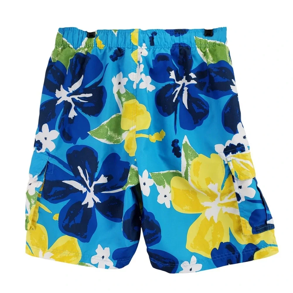 Kanu Surf Floral Swim Trunks Men Medium Blue Tropical Beach Board Shorts